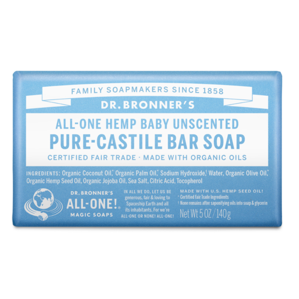 Body Lotion, Soap & Oils Dr. Bronner's Baby Unscented, Pure-Castile Bar Soap hero