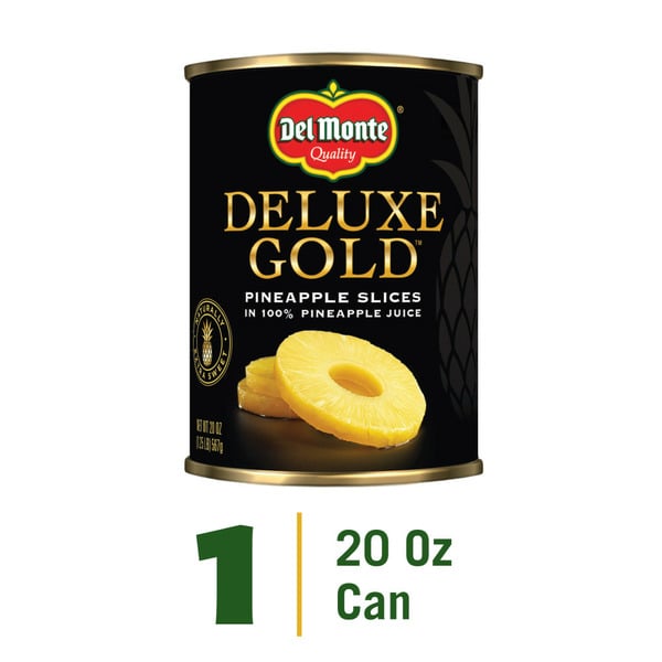 Canned Fruit & Applesauce Del Monte DELUXE GOLD Pineapple Slices in 100% Juice, Canned Fruit hero