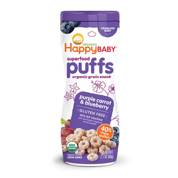 Baby Food & Formula Happy Baby Organics Gluten Free Superfood Puffs Organic Grain Snack Purple Carrot & Blueberry hero