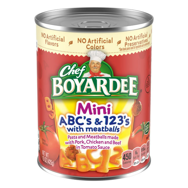 Canned Meat, Seafood & Beans Chef Boyardee Mini ABC's and 123's with Meatballs hero