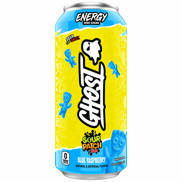 Energy Drinks Ghost Energy Sour Patch Kids Blue Raspberry Zero Sugar Energy Drink Case hero