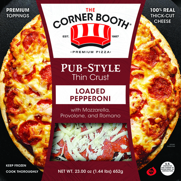 Frozen Pizza The Corner Booth Pub-Style, Thin Crust, Loaded Pepperoni Pizza hero