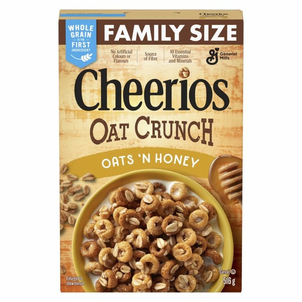 Cereal Cheerios Oat Crunch Breakfast Cereal, Oats 'N Honey, Family Size hero