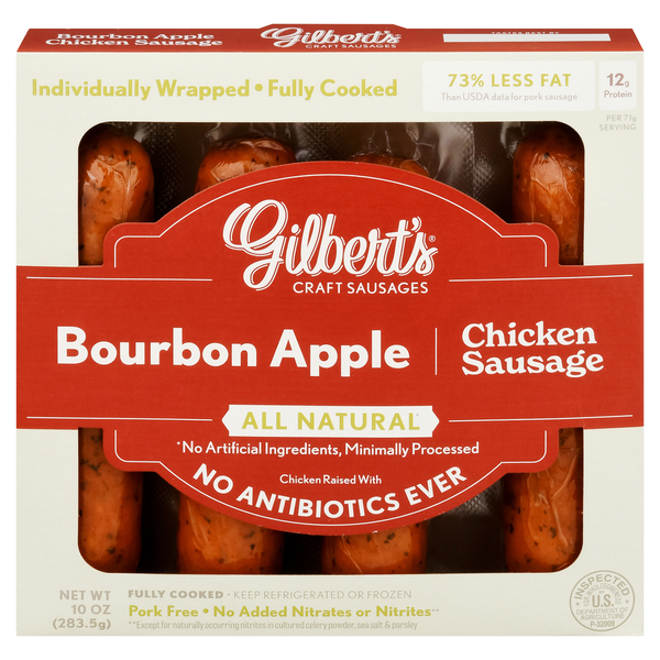 Packaged Meat Gilbert's Craft Sausages Chicken Sausage, Bourbon Apple hero