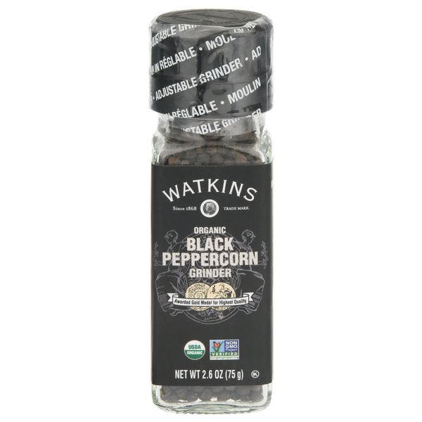 Spices & Seasonings Watkins Grinder, Organic, Black Peppercorn hero