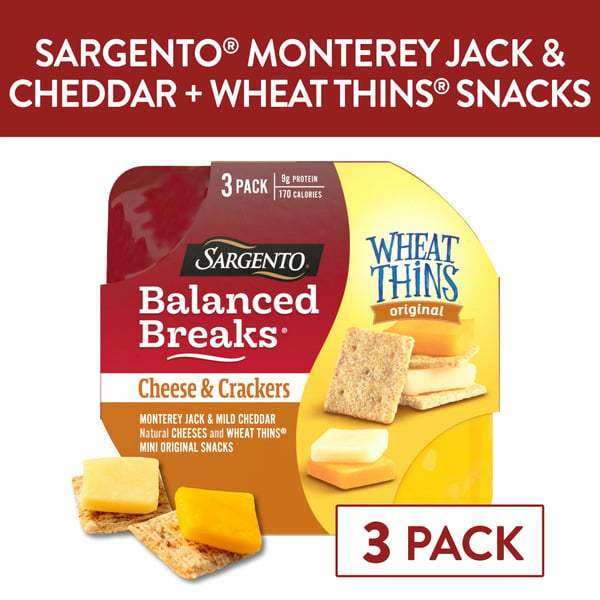 Sargento Cheese & Crackers, Monterey Jack & Mild Cheddar, Wheat Thins, Original, 3 Pack hero