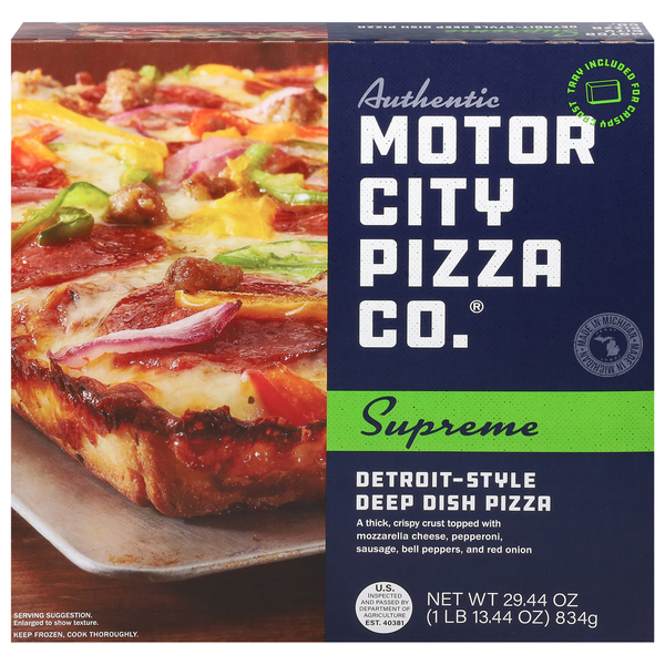 Frozen Pizza Motor City Pizza Co. Pizza, Deep Dish, Detroit-Style, Supreme hero