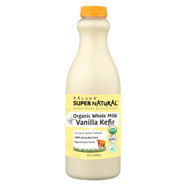 Milk Kalona SuperNatural Organic, Vanilla, Whole Milk Kefir, 100% Grass-fed Cows hero