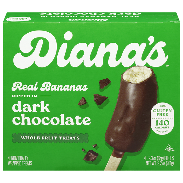 Ice Cream & Ice Diana’s Gluten Free Dark Chocolate Frozen Fresh Fruit Banana Sticks hero