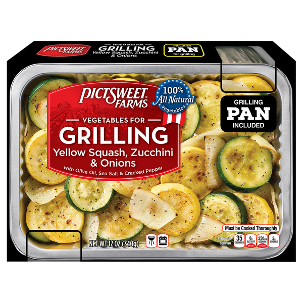 Frozen Vegan & Vegetarian Pictsweet Farms Vegetables for Grilling, Yellow Squash, Zucchini & Onions hero