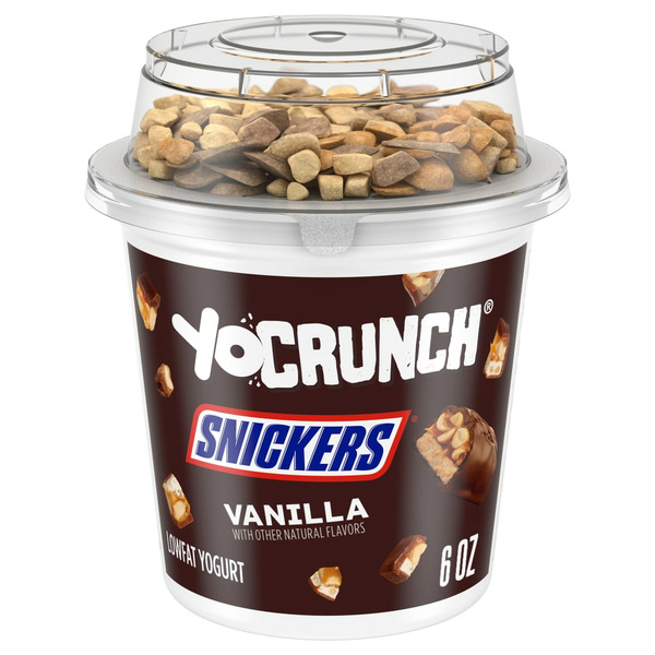 Yogurt YoCrunch Vanilla Lowfat Yogurt with Snickers Pieces hero