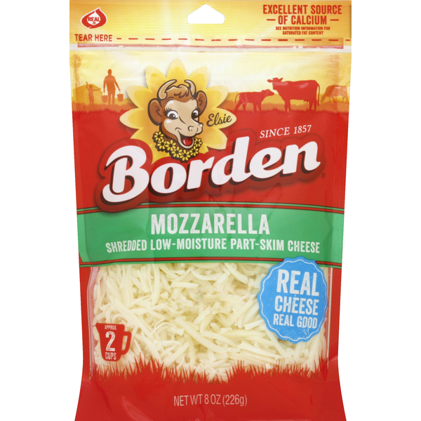 Packaged Cheese Borden Cheese, Shredded, Low-Moisture, Mozzarella, Part-Skim hero