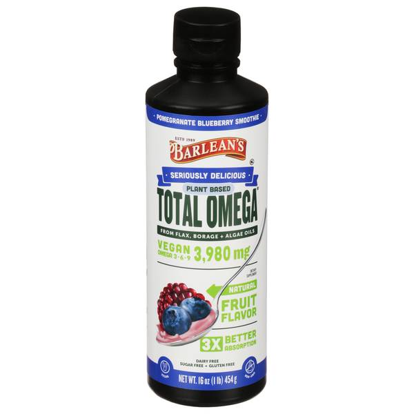 Vitamins & Supplements Barlean's Total Omega, Plant Based, Pomegranate Blueberry Smoothie, 3980 mg hero