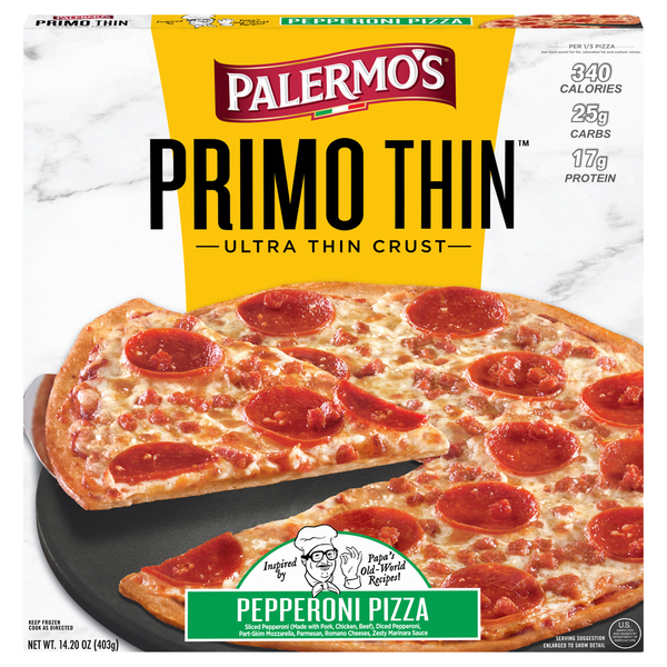 Frozen Pizza Palermo's Primo Thin Pizza, Pepperoni, Ultra Thin Crust hero