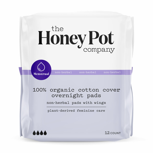 Feminine Care The Honey Pot Company Non-Herbal, Overnight Pads with Wings, Organic Cotton Cover hero