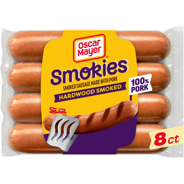 Hot Dogs, Bacon & Sausage Oscar Mayer Smokies Hardwood Smoked Sausage Hot Dogs hero