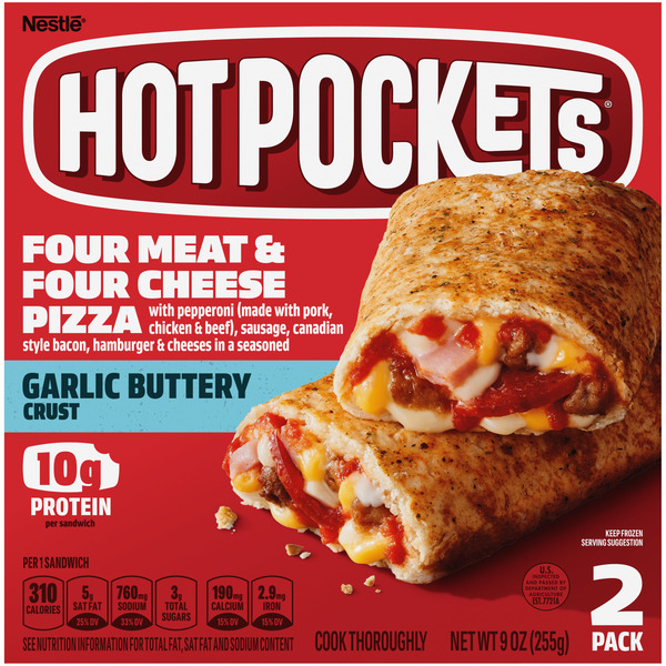 Frozen Meals Hot Pockets Four Meat & Four Cheese Pizza Garlic Buttery Crust Frozen Snacks hero