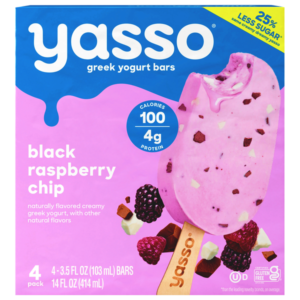 Ice Cream & Ice Yasso Yogurt Bars, Black Raspberry Chip, Greek hero