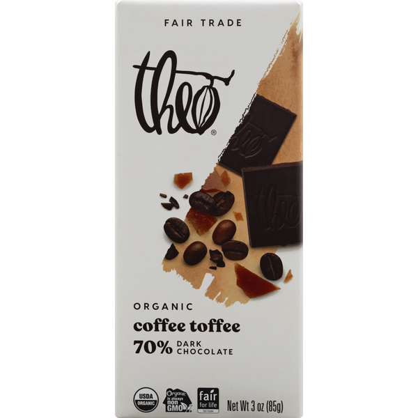 Candy & Chocolate Theo Chocolate Coffee Toffee, Organic, 70% Dark Chocolate hero