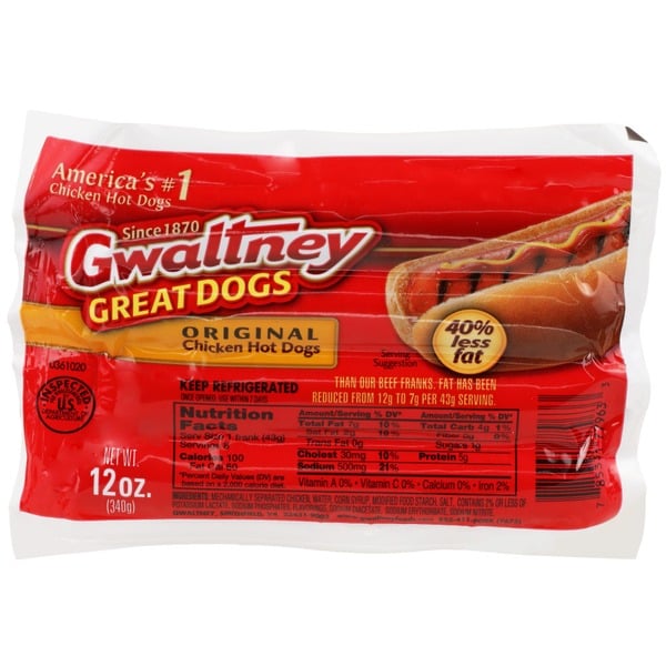 Hot Dogs, Bacon & Sausage Gwaltney Original Chicken Hot Dogs hero