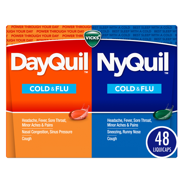 Cold, Flu & Allergy Vicks Flu and Congestion Medicine, Daytime and Nighttime hero