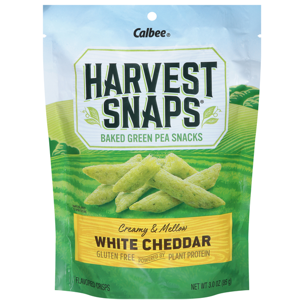 Nuts, Seeds & Dried Fruit Harvest Snaps Green Pea Snacks, Baked, Creamy & Mellow, White Cheddar hero