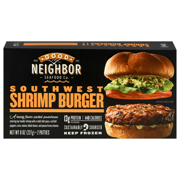 Frozen Meat & Seafood Good Neighbor Seafood Co. Shrimp Burger, Southwest hero