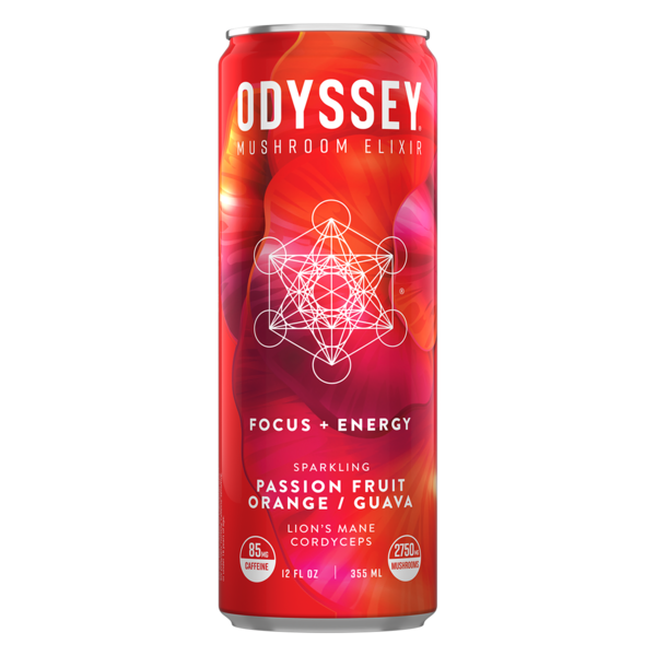 Odyssey Mushroom Elixir Sparkling, Energy + Focus, Passion Fruit Orange/Guava hero