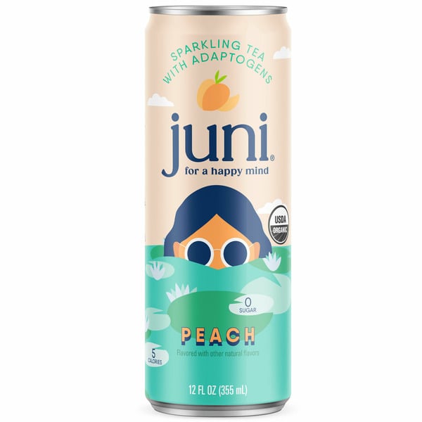 Tea Juni Sparkling Peach Tea. Adaptogens, Organic hero