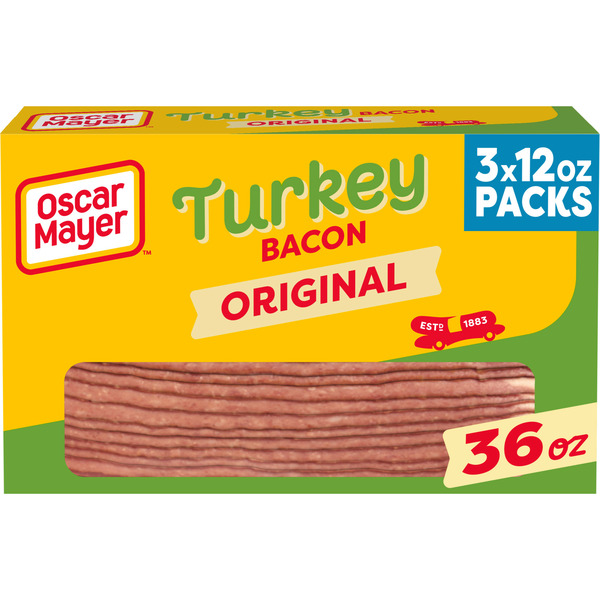 Hot Dogs, Bacon & Sausage Oscar Mayer Fully Cooked & Gluten Free Turkey Bacon with 62% Less Fat & 57% Less Sodium hero