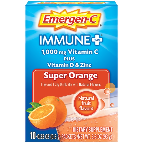 Cold, Flu & Allergy Emergen-C Immune+ Fizzy Drink Mix Pkts Super Orange hero