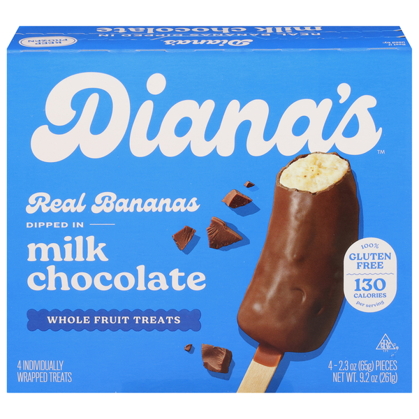 Frozen Dessert Diana’s Gluten Free Milk Chocolate Frozen Fresh Fruit Banana Sticks hero