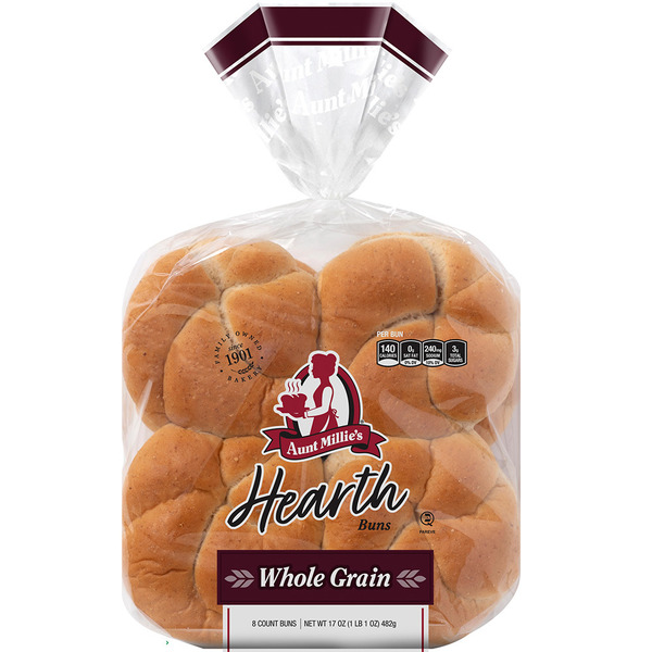 Buns & Rolls Aunt Millie's Hearth, Whole Grain Hamburger Buns hero