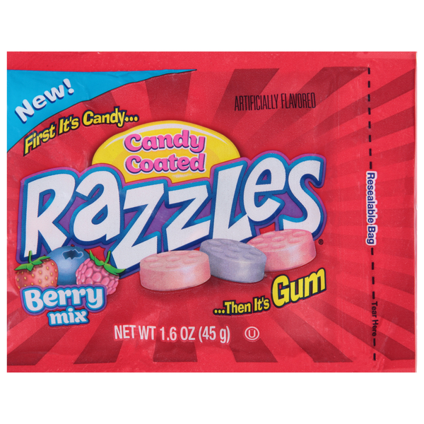 Candy & Chocolate Razzles Gum, Candy Coated, Berry Mix hero