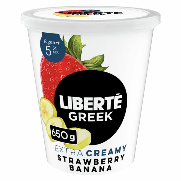 Yogurt Liberté Greek 5% Extra Creamy Yogurt, Strawberry Banana, High Protein hero