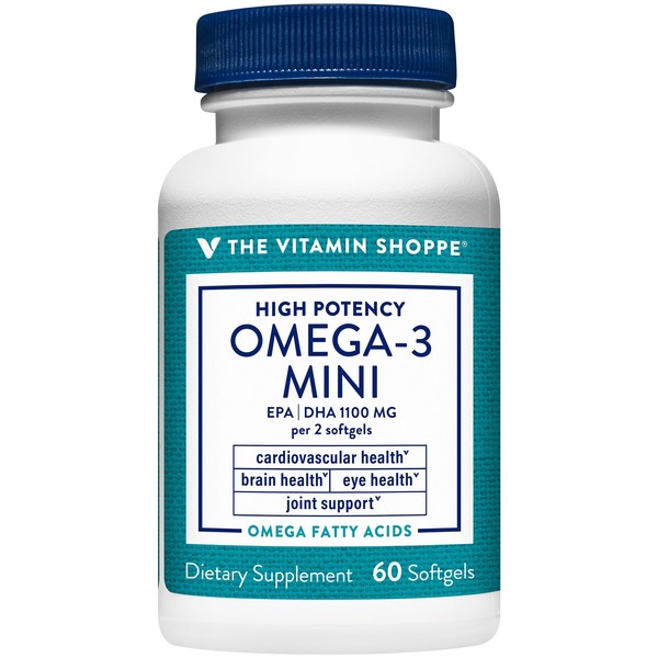 Fish Oil & Omegas The Vitamin Shoppe High Potency Omega 3 Fish Oil Minis - EPA 600mg / DHA 500mg - 1,400 MG - Easy to Swallow (60 Softgel hero