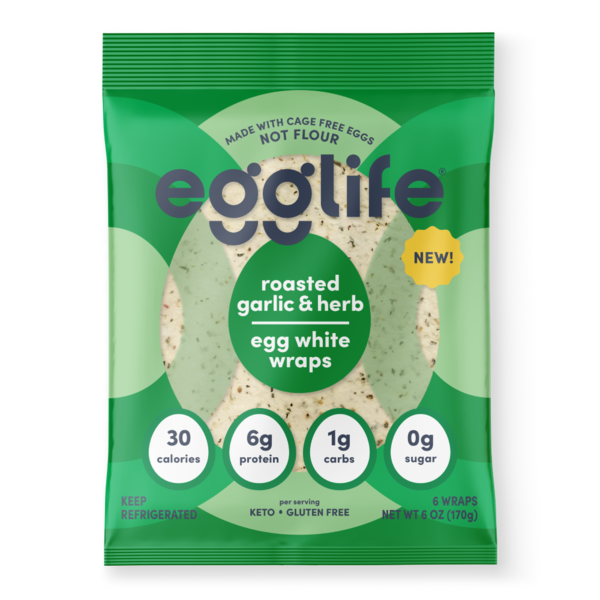 egglife roasted garlic & herb, egg white wraps hero