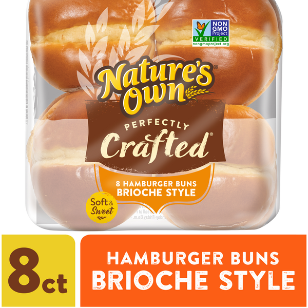 Misc. Bread, Rolls, & Buns Nature's Own Brioche Style Hamburger Buns, Non-GMO Sandwich Buns, 8 Count hero