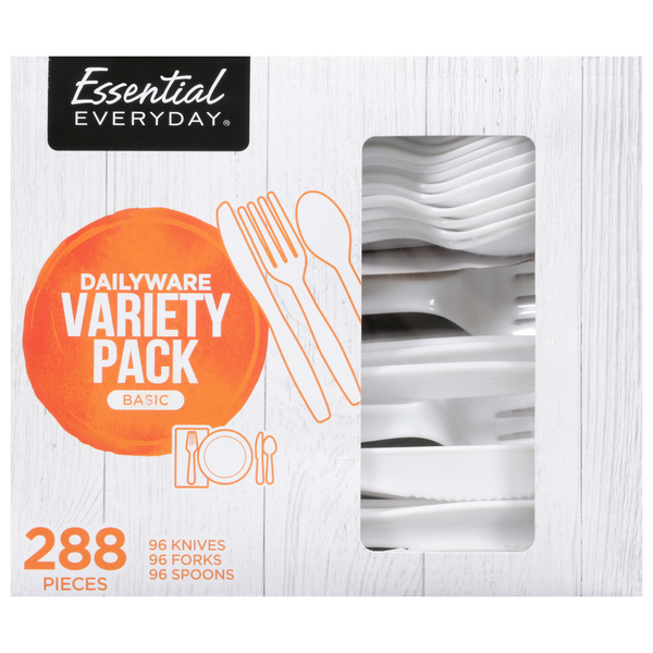 Plates, Bowls, Cups & Flatware Essential Everyday Knives/Forks/Spoons, Basic, Dailyware, Variety Pack hero