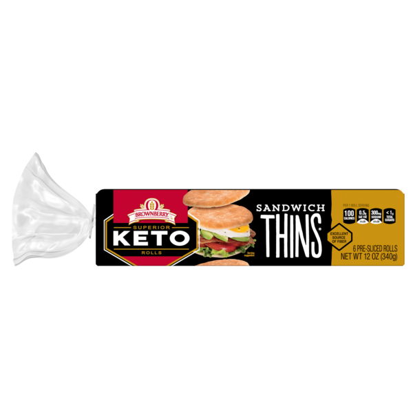 Prepared Meals Brownberry Superior Keto, 6 count, Plain Pre-sliced Sandwich Thins hero