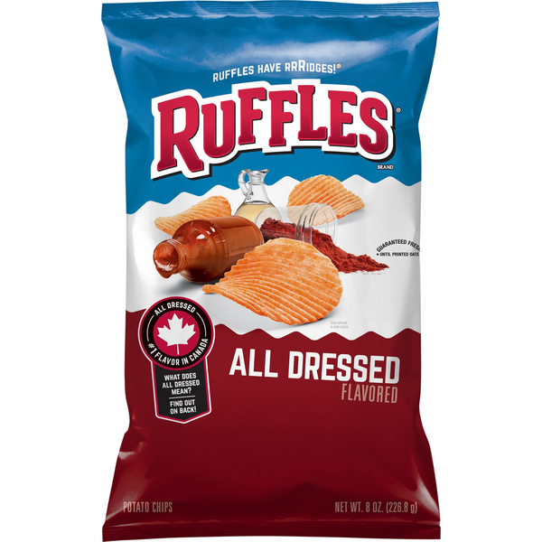 Chips & Pretzels Ruffles Potato Chips All Dressed Flavored hero