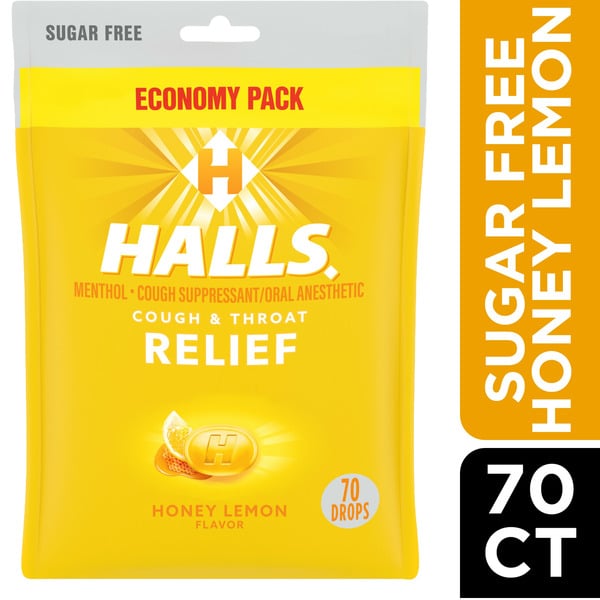 Cold, Flu & Allergy Halls Sugar Free Honey Lemon hero