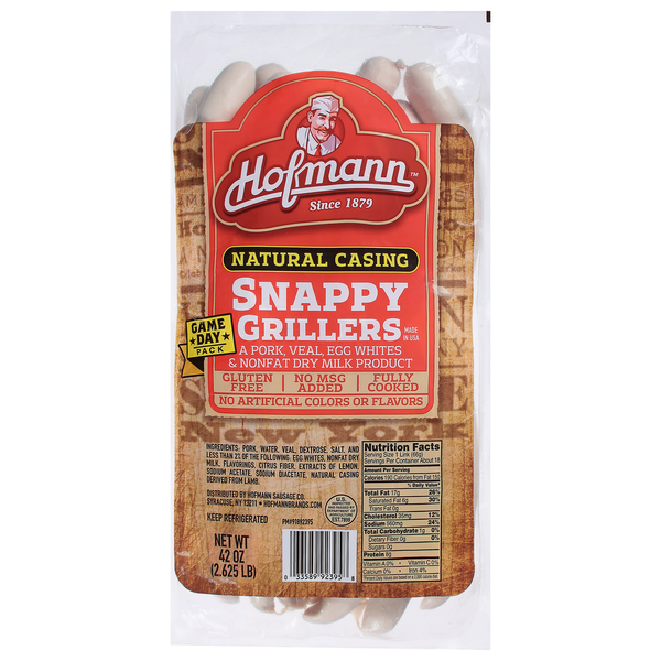 Hot Dogs, Bacon & Sausage Hofmann Snappy Grillers, Natural Casing, Game Day Pack hero