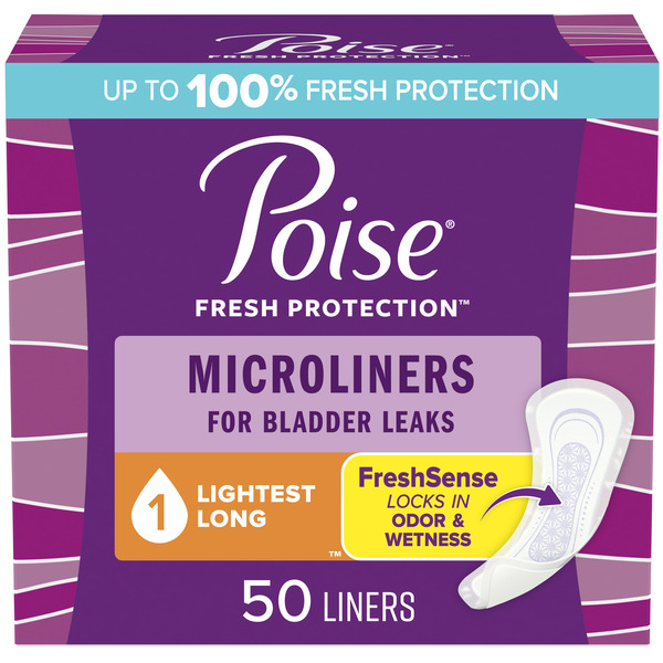 Feminine Care Poise Microliners, Incontinence Liners, 1 Drop Lightest Absorbency, Long hero