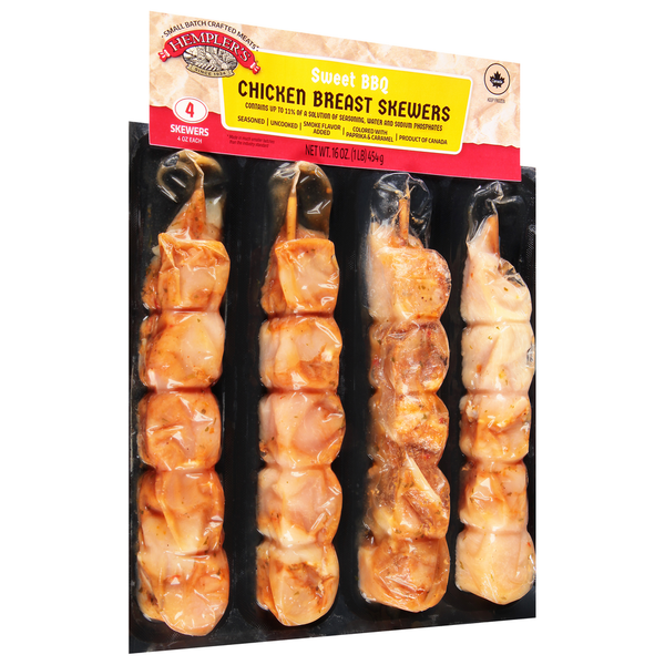 Frozen Meat & Seafood Hempler's Chicken Breast Skewers, Sweet BBQ hero