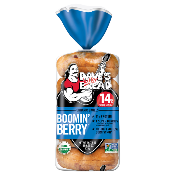 Breakfast Bakery Dave's Killer Bread Boomin' Berry Bagels hero