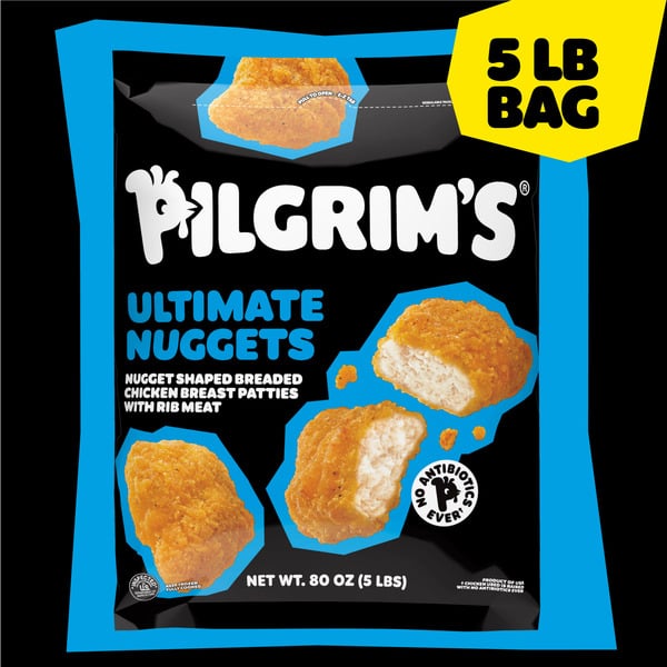 Frozen Meat & Seafood Pilgrim's Ultimate Nuggets Nugget Shaped Breaded Chicken Breast Patties With Ribmeat hero