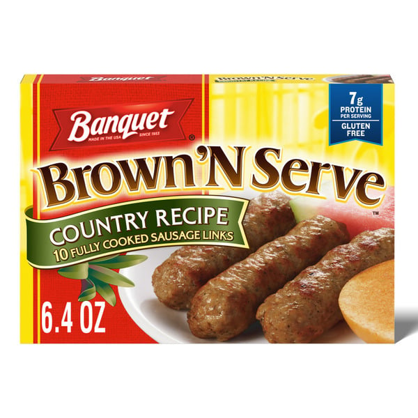 Hot Dogs, Bacon & Sausage Banquet Brown ‘N Serve Country Recipe Fully Cooked Sausage Links hero