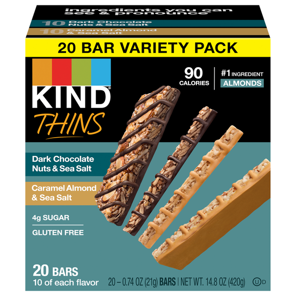 Breakfast Bars & Pastries KIND Bars, Dark Chocolate Nuts & Sea Salt, Caramel Almond & Sea Salt, Variety Pack hero