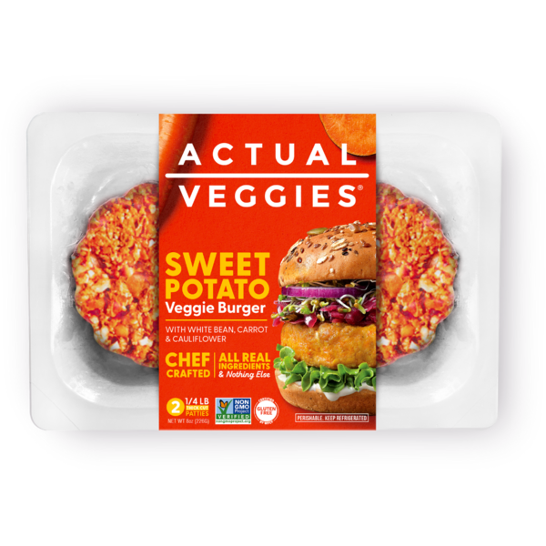 Refrigerated Meat Alternatives Actual Veggies Sweet Potato Veggie Burger hero